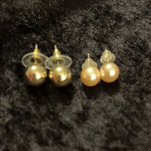 2 pairs Elegant Gold and Pink Pearl Stud Earrings Set